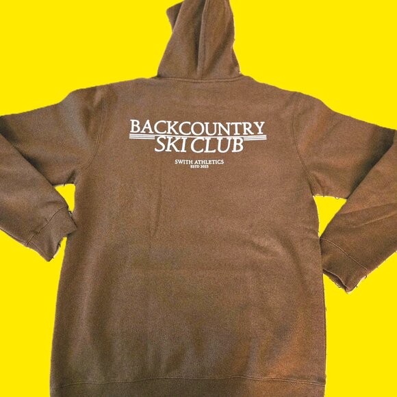 Brown Embroidered Mountain Peak Ski Club Hoodie Size Large NEW - Picture 2 of 5